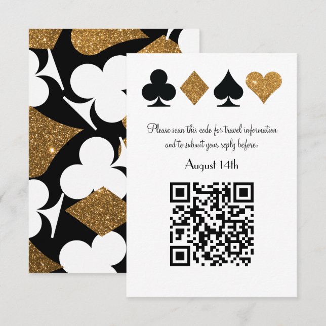 Cartons Réponse Destiny Gold Las Vegas Mariage Code QR Répondre (Devant / Derrière)