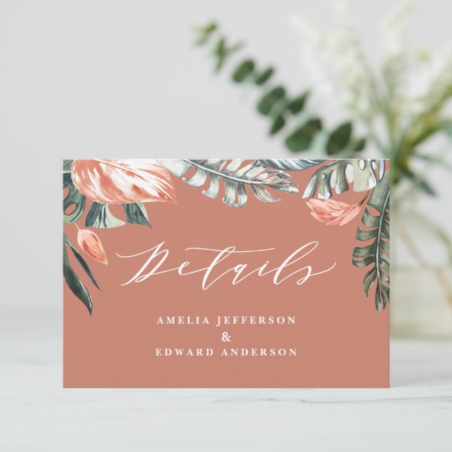 Cartons Réponse détail de mariage de feuillage de feuille tropical (Debout devant)