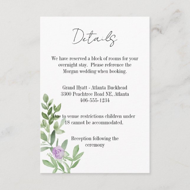 Cartons Réponse Details Card Wedding lavender purple (Devant)