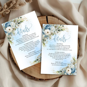 Cartons Réponse Détails de mariage élégants poussiéreux bleu flora