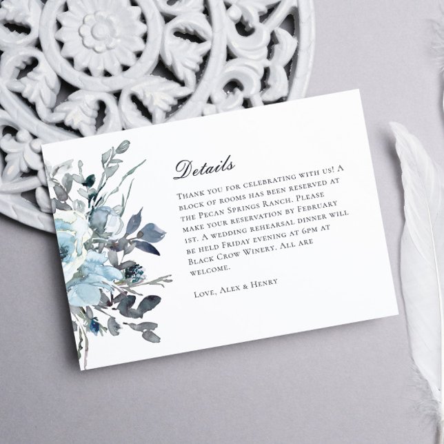 Cartons Réponse Détails de mariage floral aquarelle bleu élégant (Créateur téléchargé)