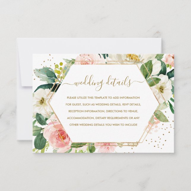 Cartons Réponse Détails du Mariage Blush Gold Floral Gold (Devant)