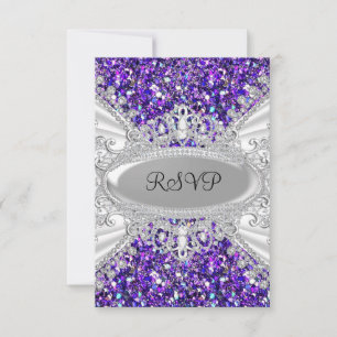 Cartons Réponse Diadème en diamant à paillettes violettes Sweet 16