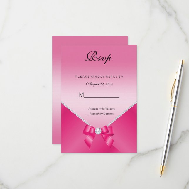 Cartons Réponse Diamants romantiques et Bow rose 30e anniversaire (Devant/Arrière en situation)