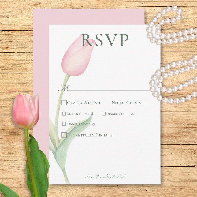 Cartons Réponse Dîner de mariage rose Tulip en solo (Pink Tulip Solo Wedding Dinner RSVP Card)