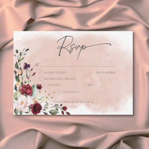 Cartons Réponse Dîner Mariage Rustique Bourgogne & Roses Roses Ros