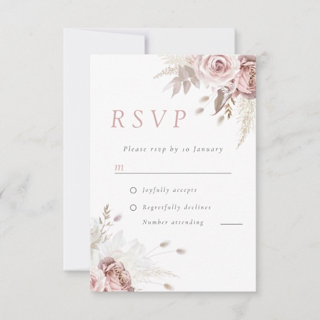Cartons Réponse Divine Dusty Rose Blush Floral Mariage Vertical (Devant)