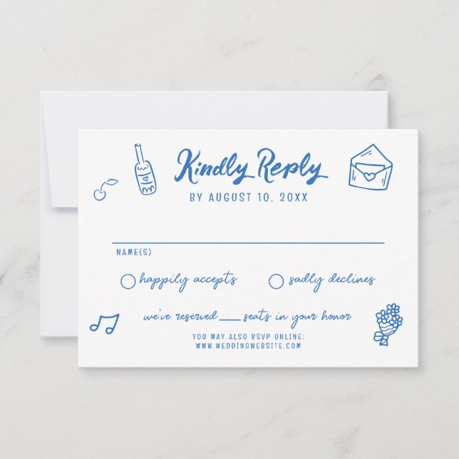 Cartons Réponse Doodles à main fantaisie Mariage de style français (Devant)