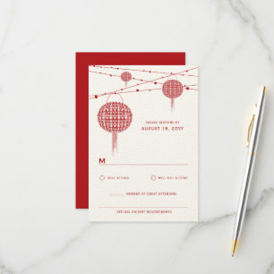 Cartons Réponse Double Bonheur Red Lanterns Chic Mariage chinois
