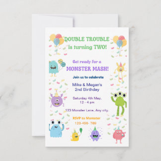 Cartons Réponse Double l'Invitation d'anniversaire Jumeau amusant 