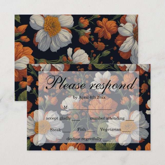 Cartons Réponse Dramatique Orange blanc élégant fleurs rétro (Devant / Derrière)