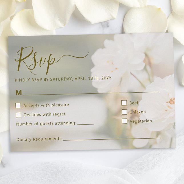 Cartons Réponse Dreamy White Roses Background Photo Wedding (Créateur téléchargé)