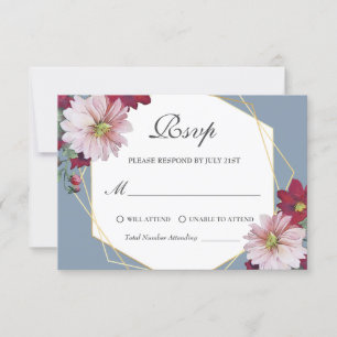 Cartons Réponse Dusty Blue Blush Bourgogne Floral Mariage or
