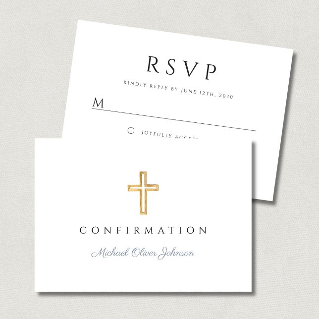 Cartons Réponse Dusty Blue Boy Religious Cross Confirmation (Dusty Blue Boy Religious Cross Confirmation RSVP Card)