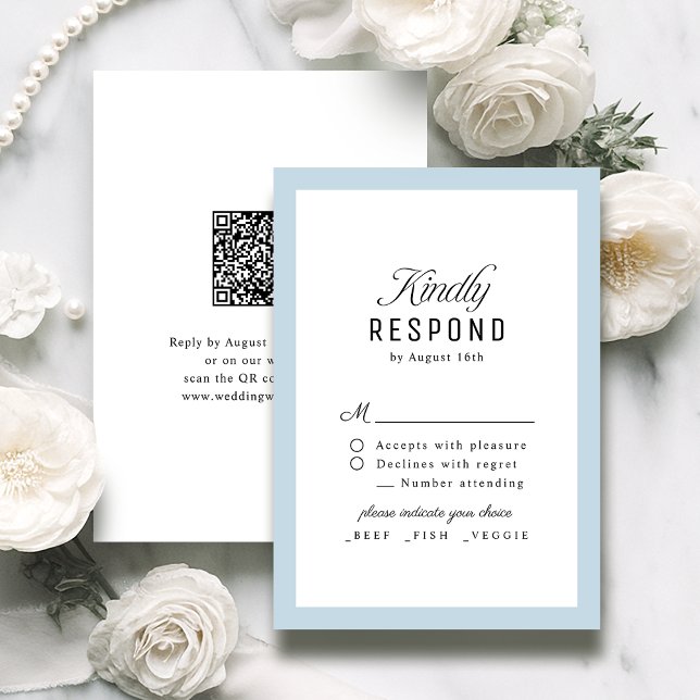 Cartons Réponse Dusty Blue Classy Script Elegant QR code Wedding (Dusty Blue Classy Script Elegant QR code Wedding RSVP Card)