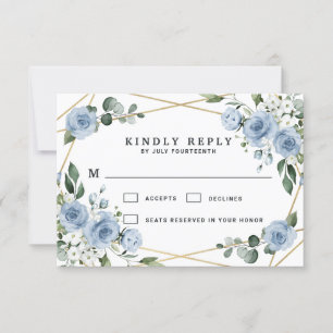 Cartons Réponse Dusty Blue et or élégant Floral Rustic Mariage