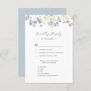 Cartons Réponse Dusty Blue Fleur sauvage Whimsical moderne Mariage