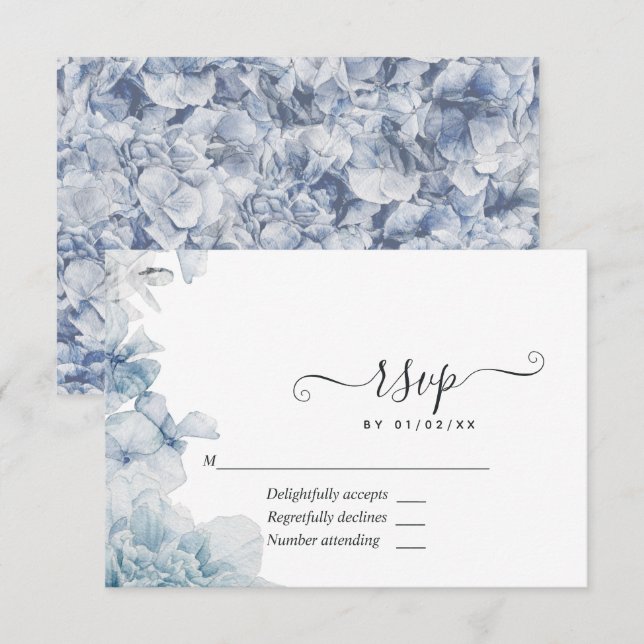 Cartons Réponse Dusty Blue Floral Mariage (Devant / Derrière)