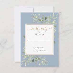 Cartons Réponse Dusty Blue Greenery Gold Mariage de script géométr