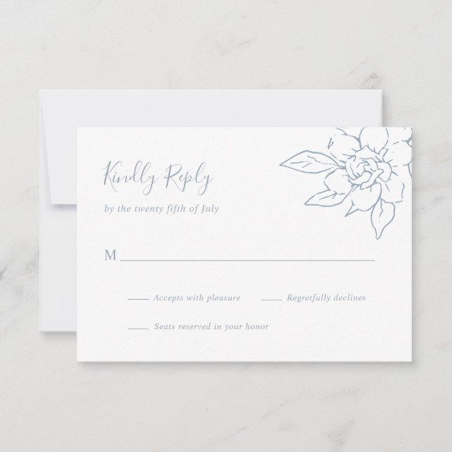 Cartons Réponse Dusty Blue Line Art Floral Mariage élégant (Devant)