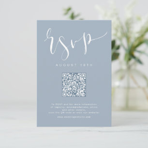 Cartons Réponse Dusty Blue Modern Script simple mariage code QR