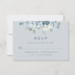 Cartons Réponse Dusty Blue Moderne Aquarelle Mariage Floral