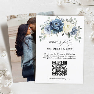 Cartons Réponse Dusty Blue Navy Champagne Ivory Floral QR Code