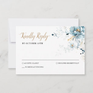 Cartons Réponse Dusty Blue Navy White Ivory Gold Floral Mariage