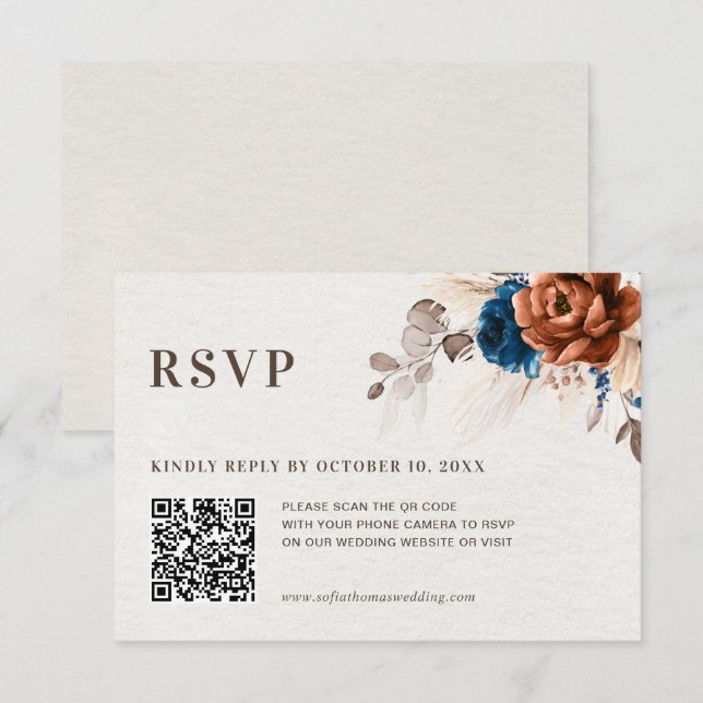 Cartons Réponse Dusty Blue Pastel Pink hydrangea Floral Mariage QR (Devant / Derrière)