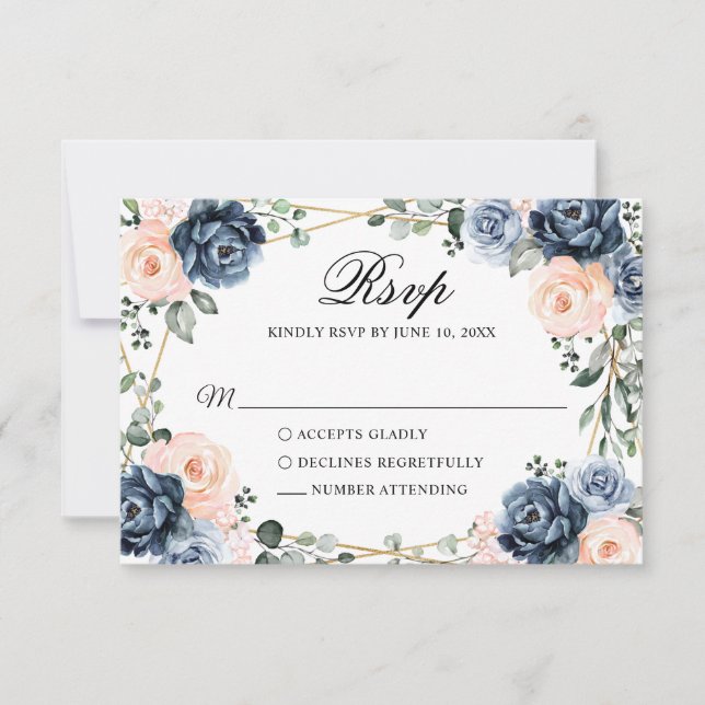 Cartons Réponse Dusty Blue Peach Blush Mariage floral géométrique  (Devant)