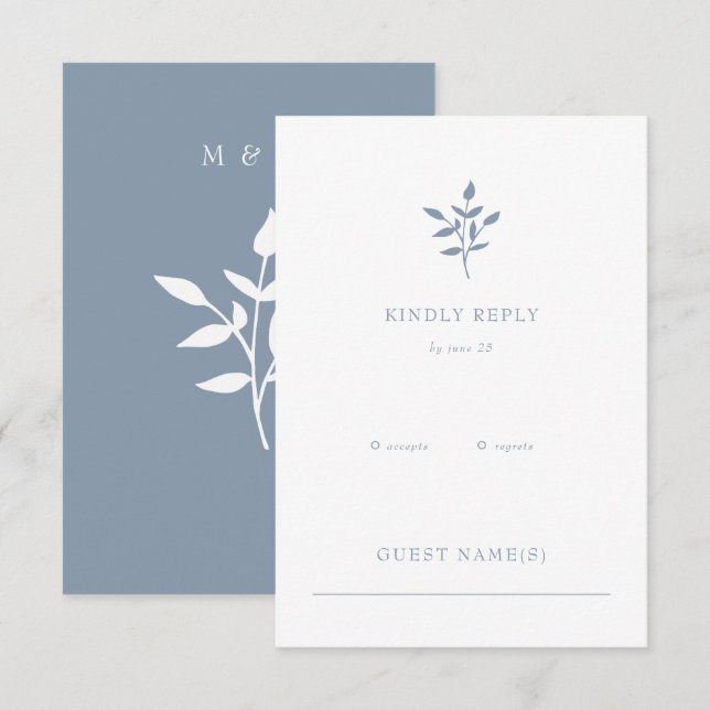 Cartons Réponse Dusty Blue Simple Mariage botanique moderne (Devant / Derrière)