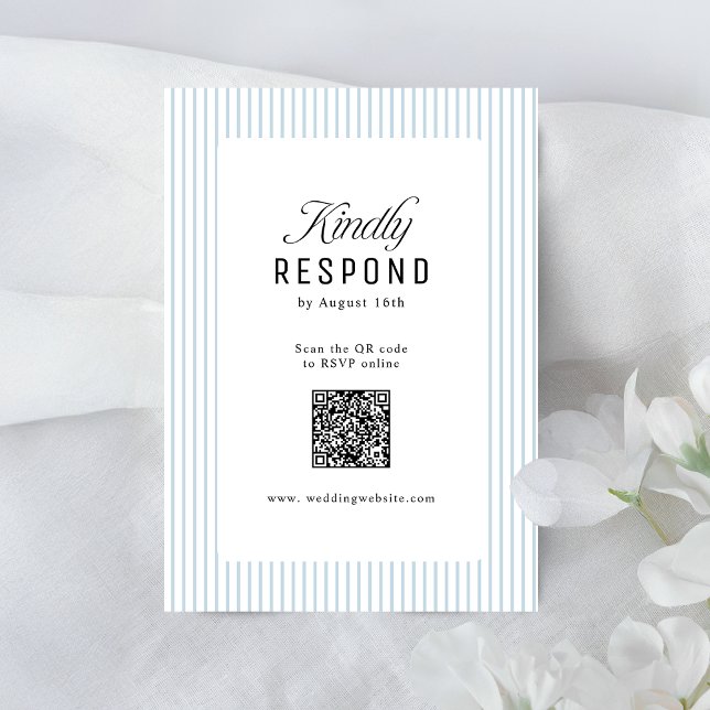 Cartons Réponse Dusty Blue Striped Elegance Classy QR Code Wedding (Dusty Blue Striped Elegance Classy QR Code Wedding RSVP Card)