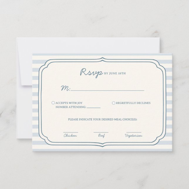 Cartons Réponse Dusty Blue Striped Wedding Response Card  (Devant)