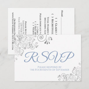 Cartons Réponse Dusty Blue & White Elegant Mariage en dentelle d'a