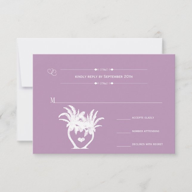 Cartons Réponse Dusty Lavender Purple Beach Destination Mariage (Devant)