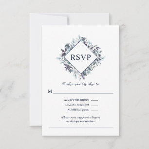Cartons Réponse Dusty Navy Blue Watercolor Floral Mariage