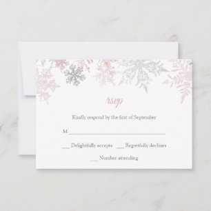 Cartons Réponse Dusty Pink & Silver Snowflakes Mariage hivernal