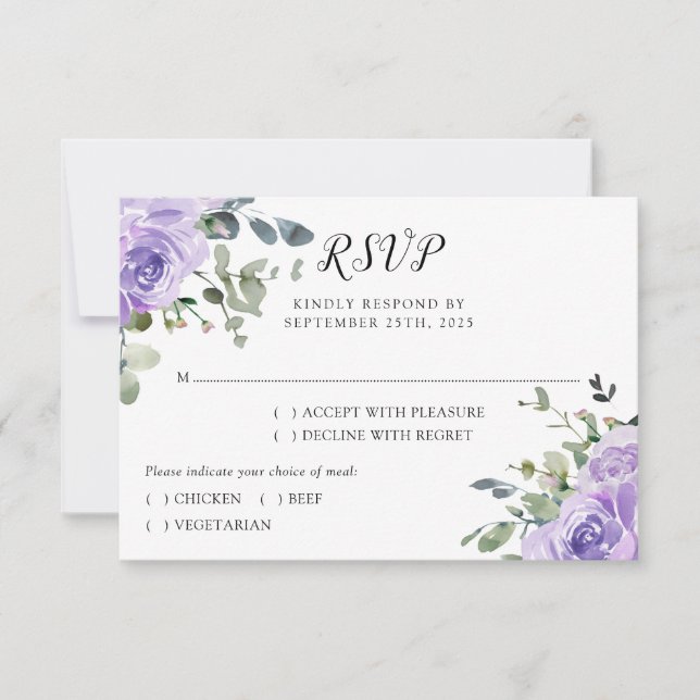 Cartons Réponse Dusty Purple Eucalyptus Mariage botanique (Devant)