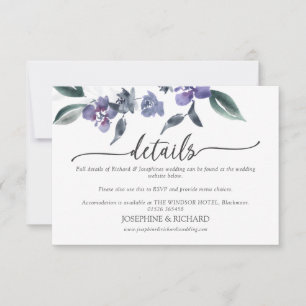 Cartons Réponse Dusty Purple Floral Garden Détails du mariage Cart