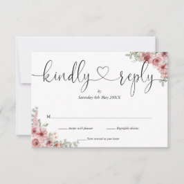 Cartons Réponse Dusty Rose Floral Chic Script Heart Kindly Répondr