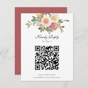 Cartons Réponse Dusty Rose Mariage élégant Floral QR Code en ligne