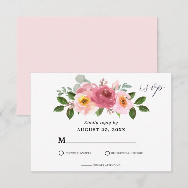 Cartons Réponse Dusty Rose | Mariage floral rose pâle (Devant / Derrière)