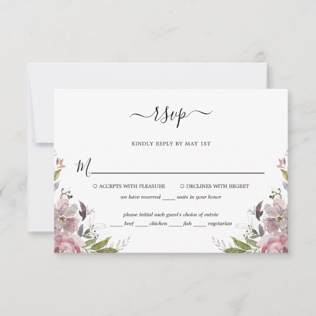 Cartons Réponse Dusty Rose Mauve Pink Floral Mariage (Devant)