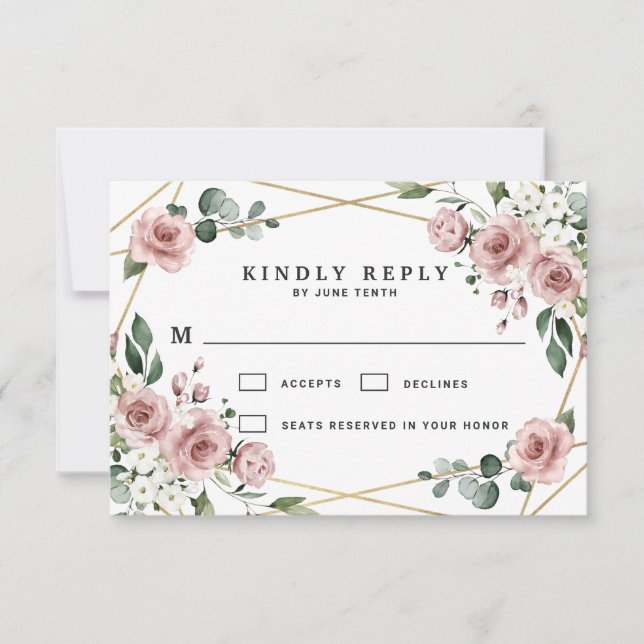 Cartons Réponse Dusty Rose rose et or Floral Mariage (Devant)