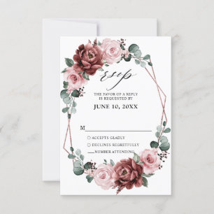 Cartons Réponse Dusty rose Rose floral Mariage géométrique