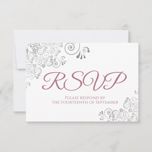 Cartons Réponse Dusty Rose & White Elegant Mariage en dentelle d'a (Devant)