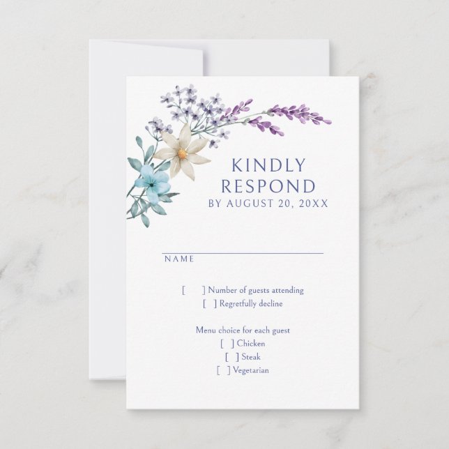 Cartons Réponse Dusty Turquoise Lavender Mariage Fleur sauvage (Devant)