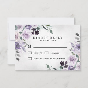 Cartons Réponse Dusty violet et gris argenté Floral Mariage rustiq