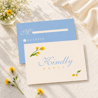 Cartons Réponse Élégant aquarelle florale mariage bleu et jaune