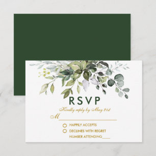 Cartons Réponse Elégant Aquarelle Verdure Mariage Or